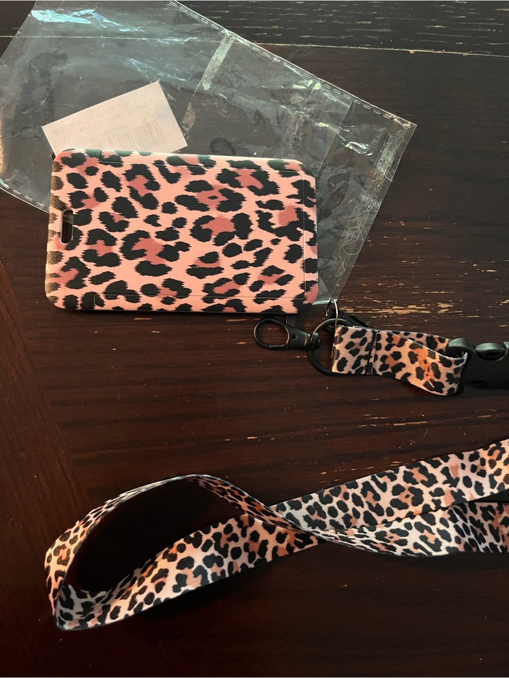 Leopard Print ID Badge Lanyard with Card Holder - Picture 2 of 3